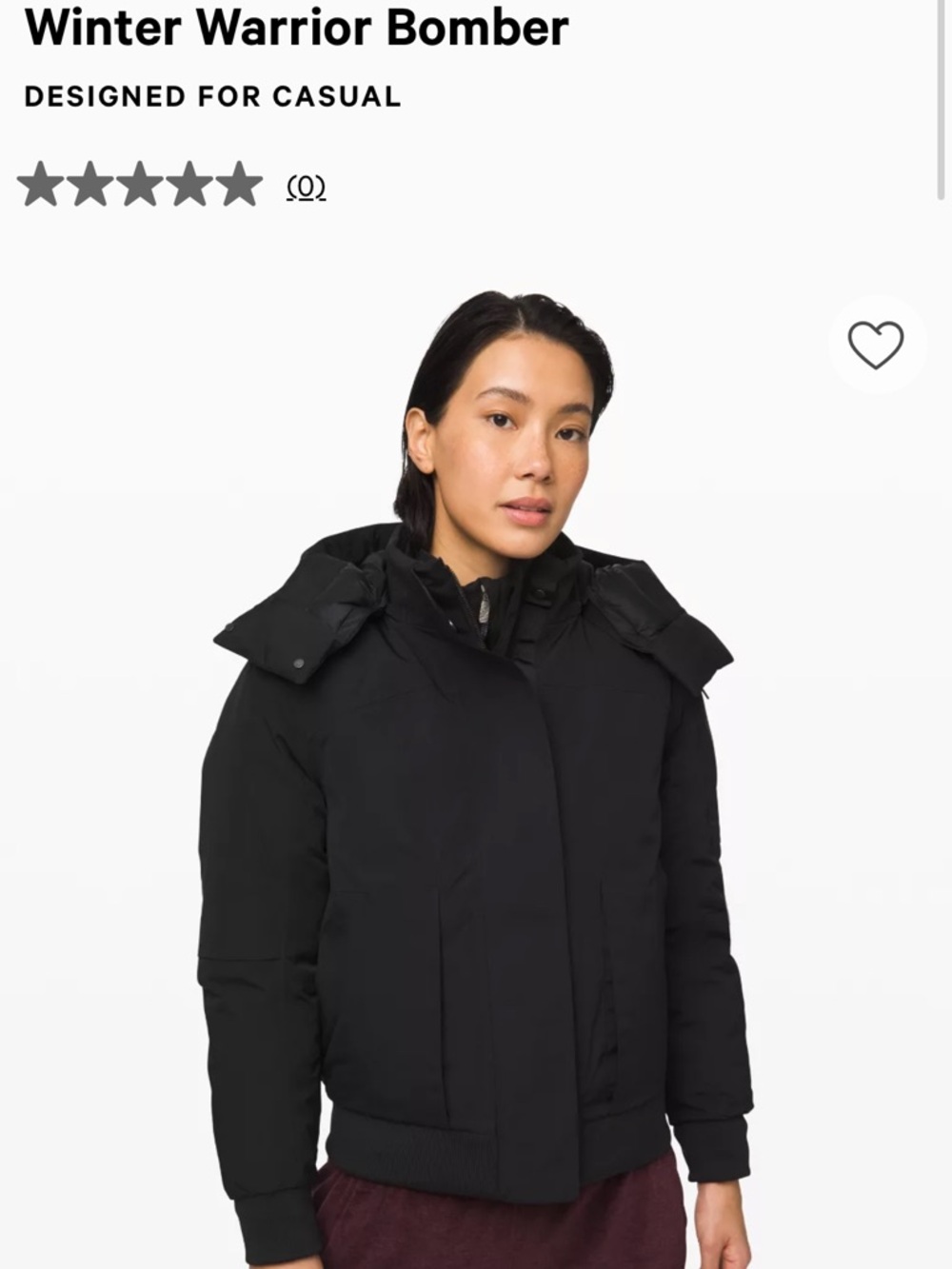 Lululemon Athletica Black Winter Warrior Bomber Jacket